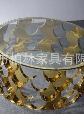 2020大理石不锈钢轻奢岩板茶几圆形玻璃茶几coffee table小圆桌