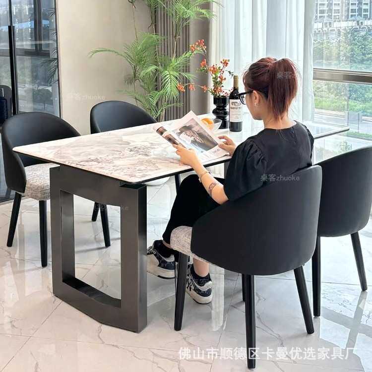 轻奢微晶石餐桌椅高端组合现代简约奢石天然大理石超晶石网红餐桌