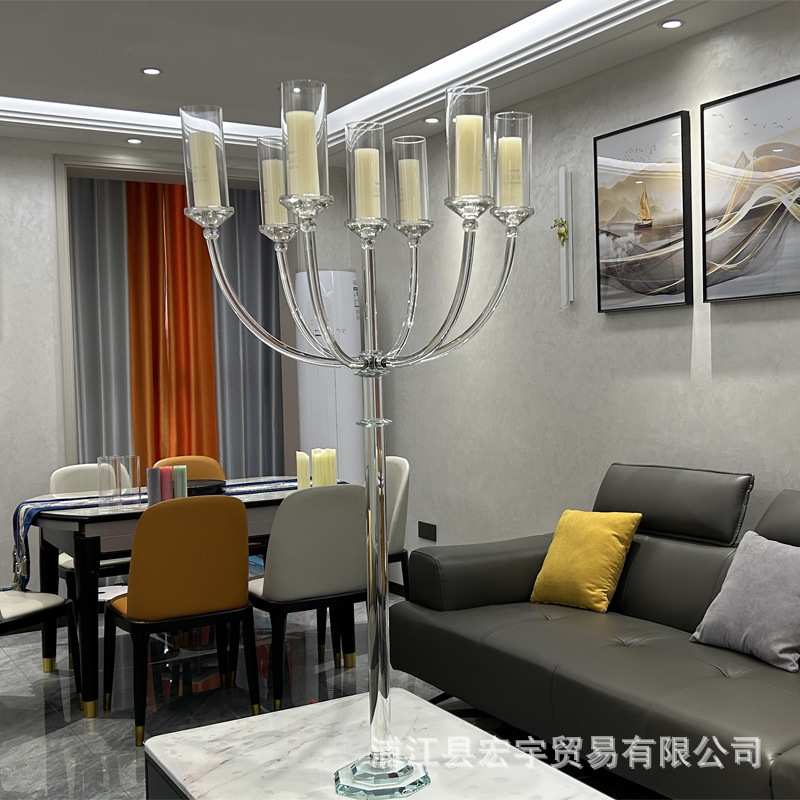 大号13头新款水晶烛台婚庆道具摆件户外防风玻璃水晶烛台摆件