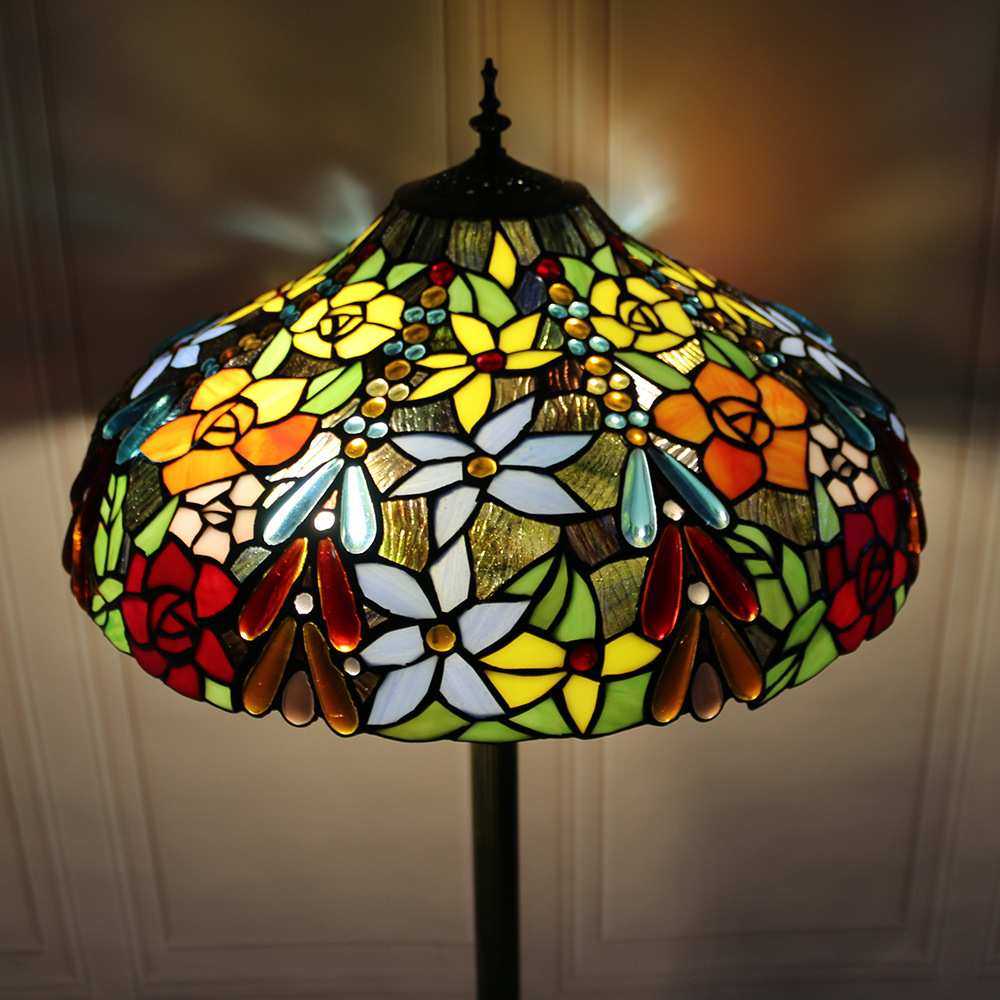 跨境落地式落地灯 北欧创意客厅卧室书房复古田园花朵阅读台灯