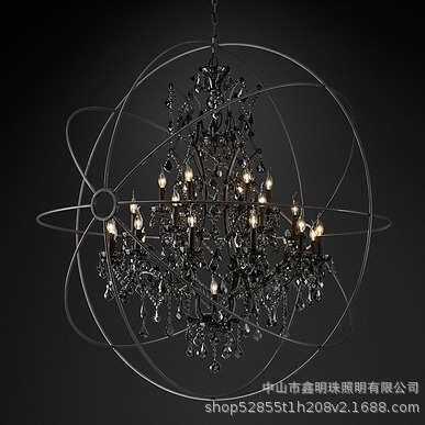 法式水晶吊灯美式地球仪工业风铁艺公寓展厅楼梯间复古风