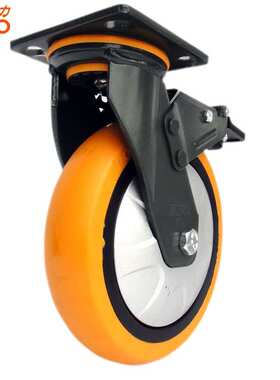 向荣脚轮墨绿轮径200mm双刹橙色圆面聚氨酯轮环保轮单轮载重380KG