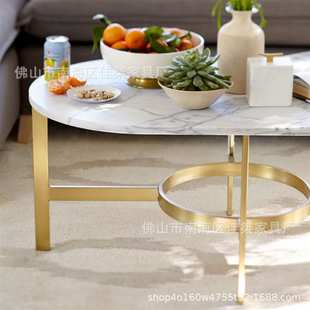 大理石茶几简约现代办公金色不锈钢茶几小户型香槟金茶几B22