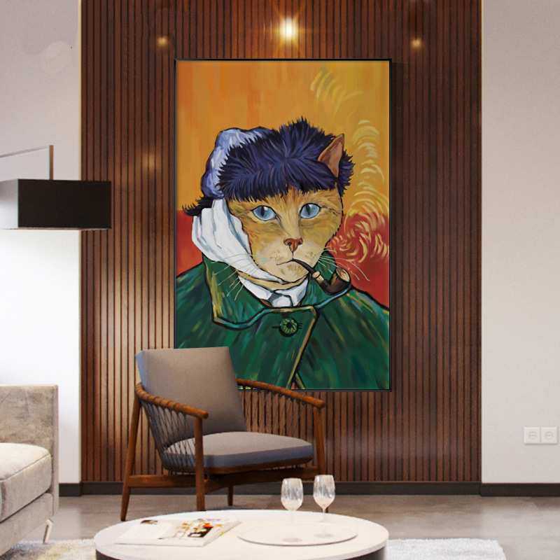 戴珍珠耳环的少女装饰画小众艺术猫北欧客厅壁画现代简约玄关挂画