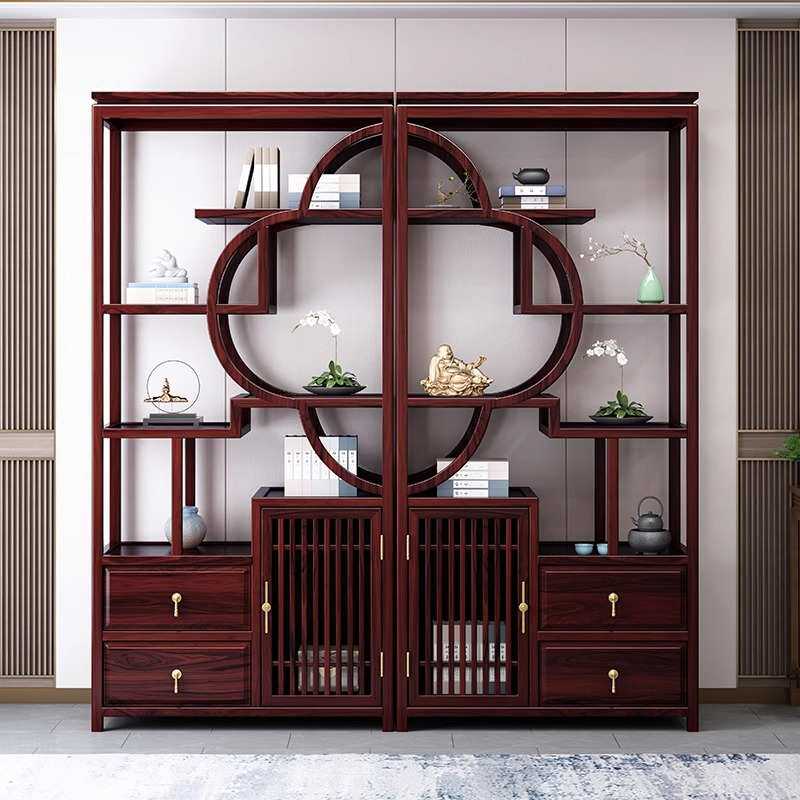 澳洲酸枝新中式全实木博古架简约茶室多宝阁置物架书房展示柜家具