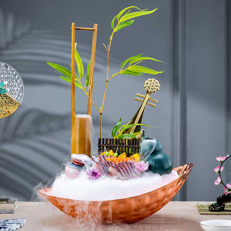 三文鱼刺身盘冰盘干冰创意餐具海鲜姿造鱼生刺生摆盘盘子