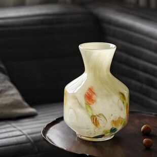 中古法式芬顿玉质琥珀玻璃花瓶样板房客厅家居摆件琉 璃花器