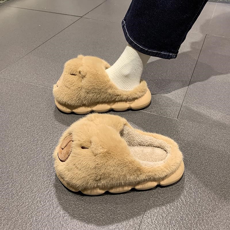 厚底棉拖鞋女冬季2025新款毛绒保暖居家外N穿可爱卡皮巴拉包头拖