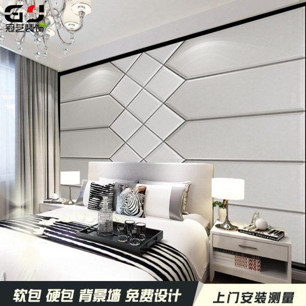 现代主卧室硬软包背景墙床头装饰轻奢简约欧电视客厅菱形造型沙发