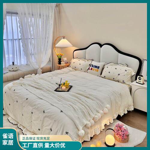 法式奶油风皮艺床现代简约1.8m床主卧美式蝴蝶齐边轻奢双人床