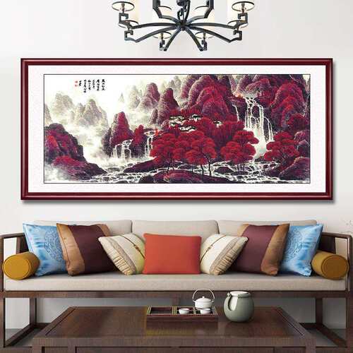 李可染万山红遍大气山水挂画办公室招财壁画风水客厅国画名家字画