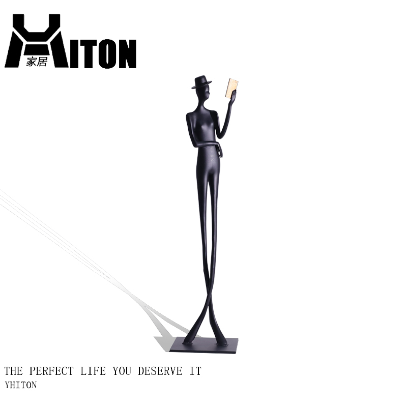 抽象人物看d书长腿雕塑摆件样板房酒店电视柜客厅玄关书房铁艺术