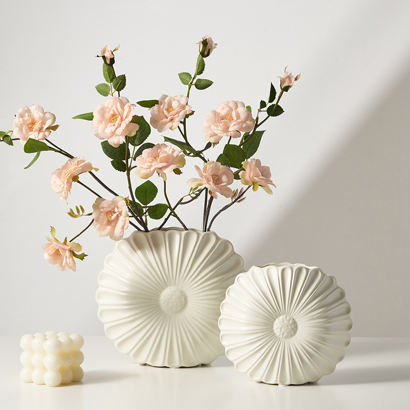 奶油风陶瓷c花瓶摆件插花玄关客厅电视柜餐桌干花家居软装饰品轻