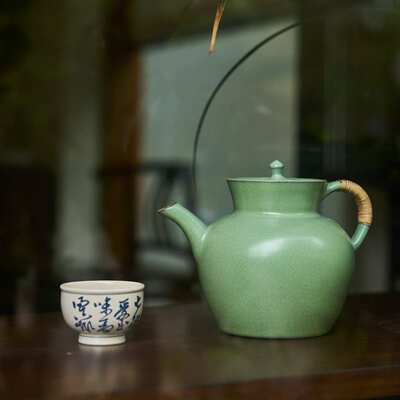 梵山堂新品千山翠福融水注陶壶煮水壶茶壶侧把壶中国色绿色茶壶