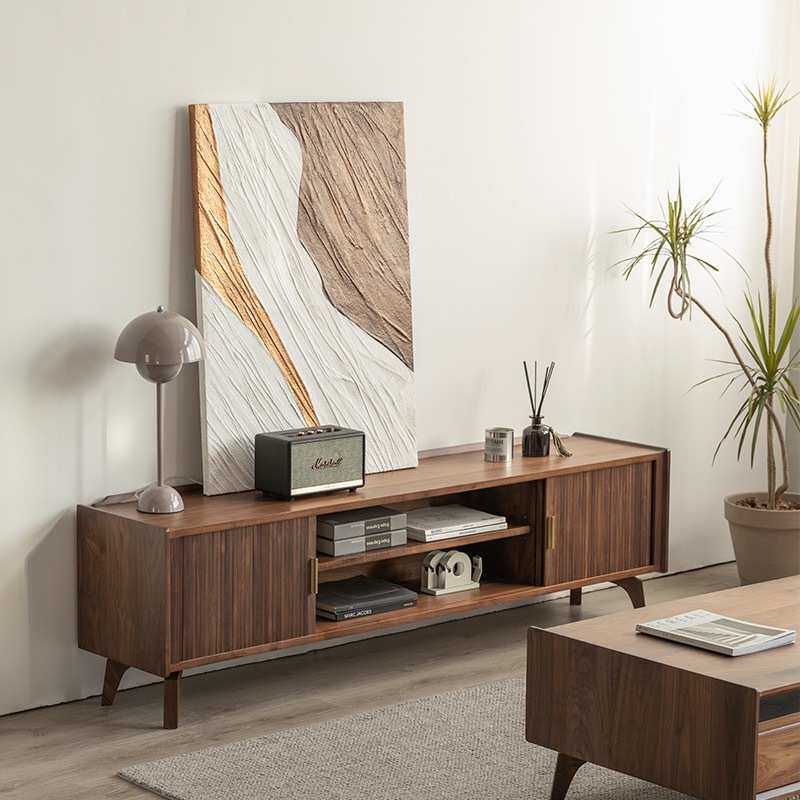 云观北美黑胡桃电视柜简约客厅卧室小户型视听柜樱桃木推拉门柜