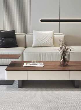 意式黑色长方形岩板茶几小户型轻奢组合高级客厅家用简约现代桌子