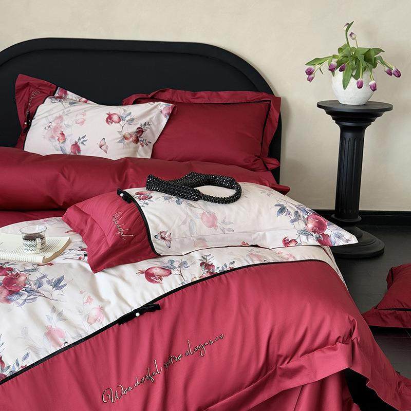 2025新款100S全棉贡缎数码印花立体蝴蝶结四件套纯棉被套床单用品