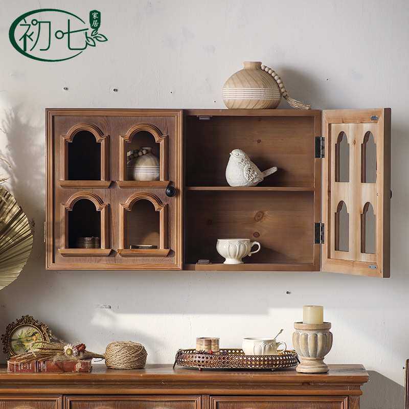 胡桃木色壁挂收纳柜厨房墙壁收纳柜中古风玄关实木吊柜美式置物架,3C数码配件,USB灯,淘宝优惠券,粉丝福利购,淘宝优惠卷