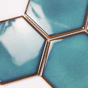 北欧蓝绿釉面陶瓷大六角马赛克瓷砖防滑地砖浴室洗手间墙面