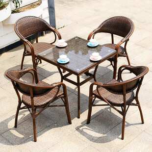 阳台小桌椅竹藤椅三件套单人腾椅子户外休闲小茶几家用藤编靠背椅