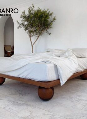 复古摩无胡鹿黑胡桃小法式悬浮床实木床桃榻榻米中床头床古胡桃木