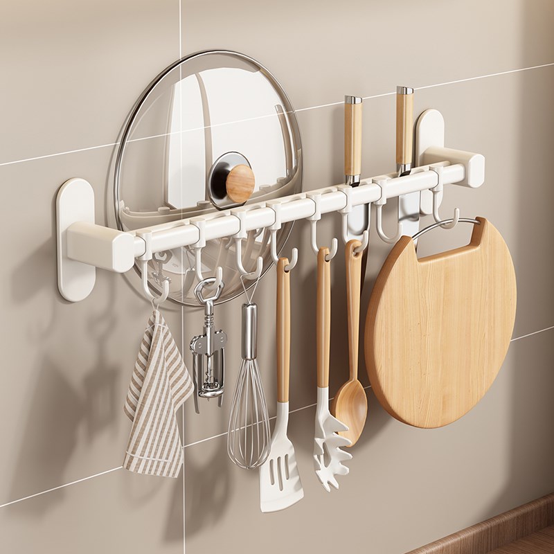 厨房置物架家用壁挂免p打孔锅盖厨具挂杆多功能挂钩铲子粘板收纳