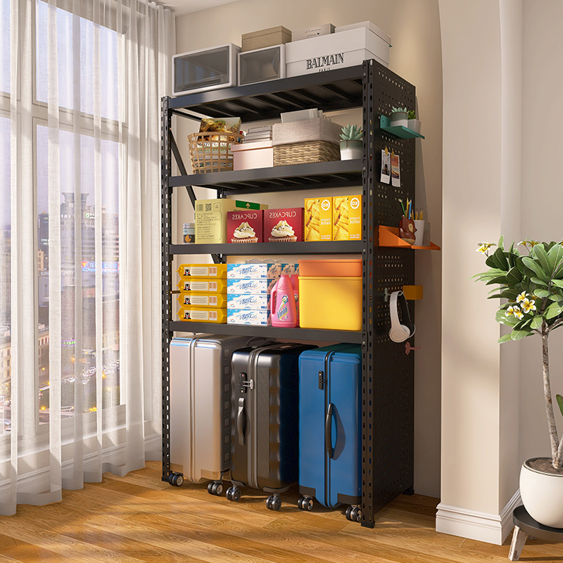 黑色家用置e物架多层下空式洞洞板货架客厅阳台行李拉杆箱收纳架