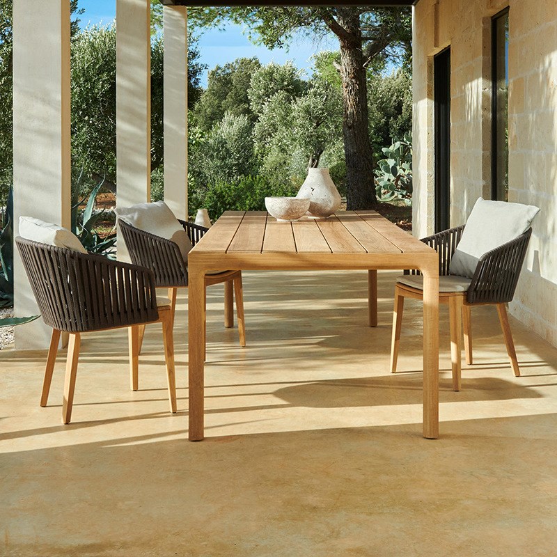 户外柚木桌d椅室外花园阳台休闲防腐木长桌组合别墅庭院藤编桌椅