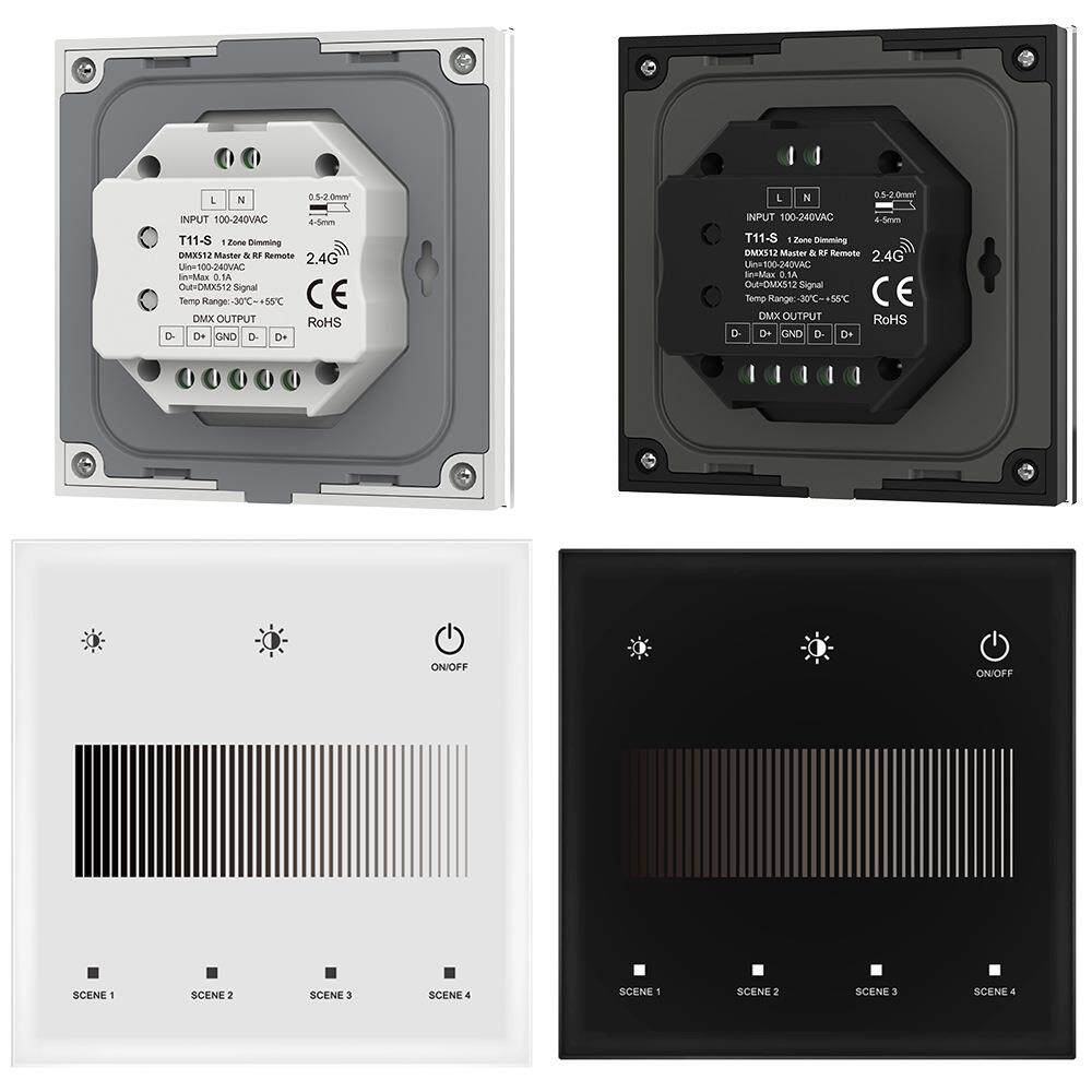 带亮度触摸条黑白可选带指示灯钢化玻璃触摸⾯板DMX512主控 T11-S