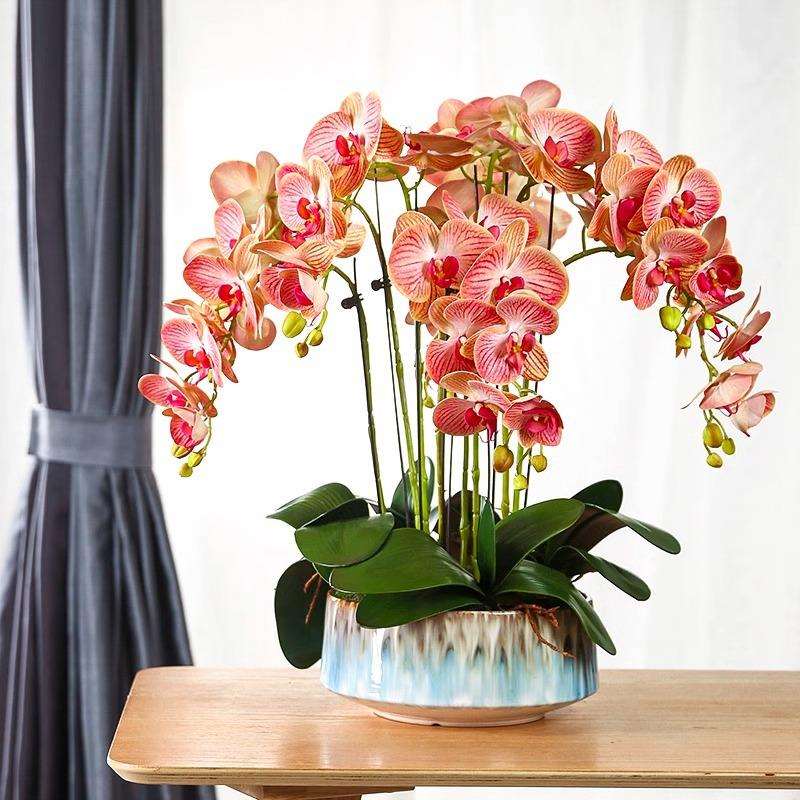 蝴蝶兰高档仿真假花客厅电视柜盆景花卉仿生塑料装饰品桌面花摆设