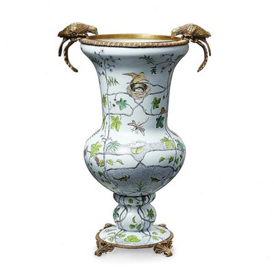 豪华欧式居家客厅花器书房桌面陶瓷铜双耳装饰花瓶玄关摆放1655