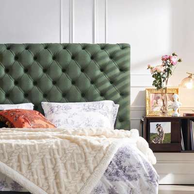 番茄设计伽略特情书简约黛绿法式北欧复古轻奢双人主卧皮床1.8米