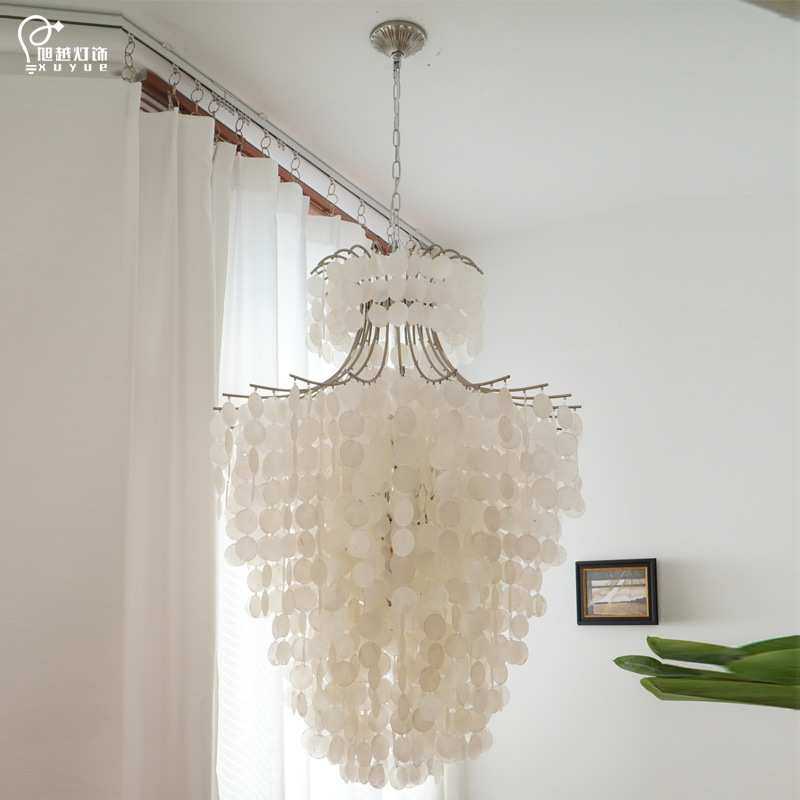 跨境法式奶油中古贝壳吊灯餐厅复式楼loft客厅灯复古中山家装工厂,3C数码配件,USB灯,淘宝优惠券,粉丝福利购,淘宝优惠卷