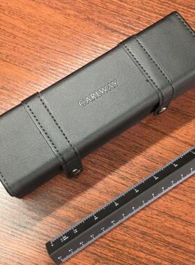 日系文具盒黑色方形笔盒性冷淡简约皮质笔袋网红学生铅笔盒大容量