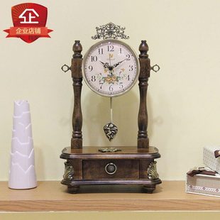 中式木制座钟复古实木座钟客厅台式摆钟大号卧室欧式静音钟表包邮