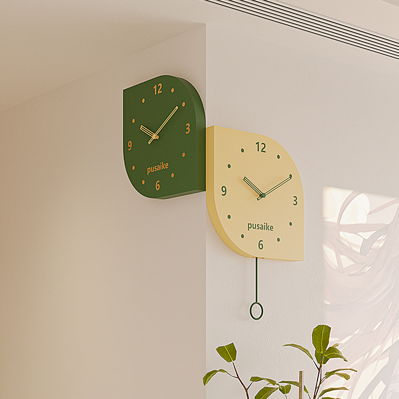 2023新款现代简约o客厅拐角双面挂钟家用转角时钟饭厅钟表挂墙挂