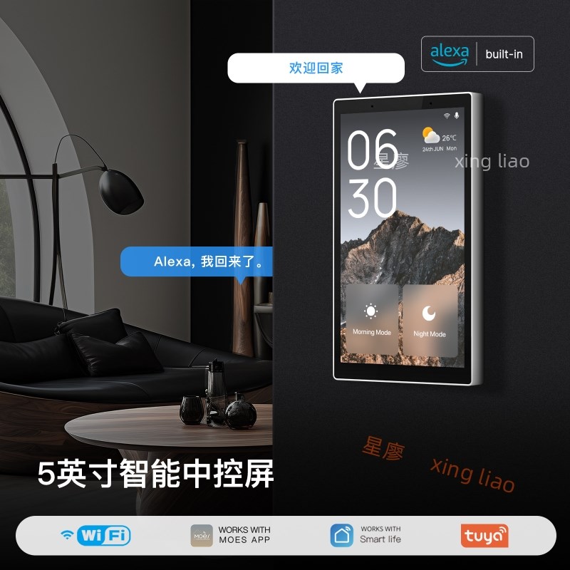 涂鸦ZigBee美规多功能中控屏内置网D关5英寸面板alexa助手零火接