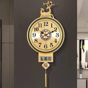 挂钟客厅家用时尚静音新中式高档上表时钟轻奢现代石英钟摇摆挂墙