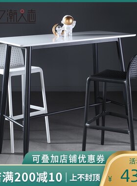 北欧吧台桌简约家用窄桌黑白色靠墙小吧台长方形铁艺隔断高脚桌子