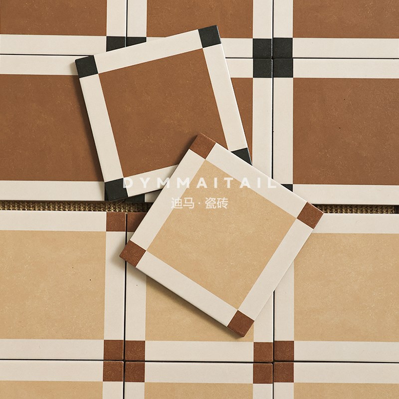 中古风奶油风复古花砖厨t房咖啡厅卫生间面包店玄关防滑地砖瓷砖