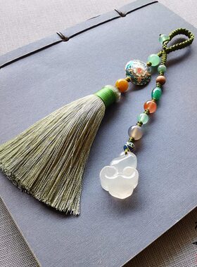 原创景泰蓝文艺流苏压襟挂件汉服古风服饰配件白玉髓如意礼物