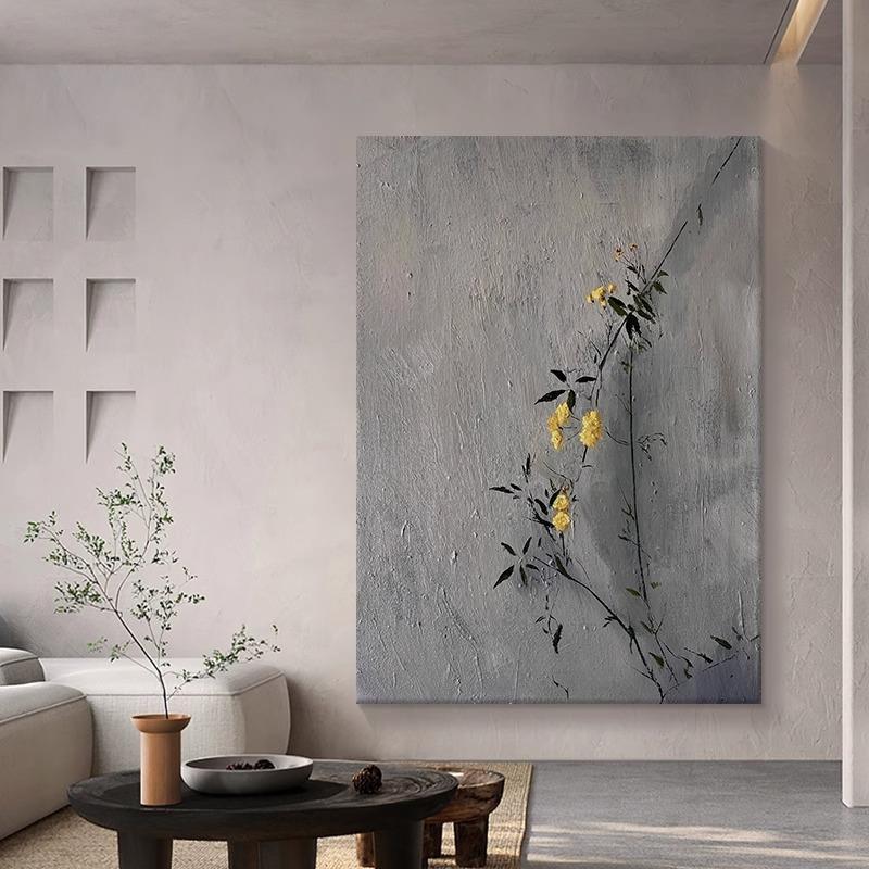 无框画意式极简风抽象花卉玄关装饰画高级灰色简约艺术客厅挂画