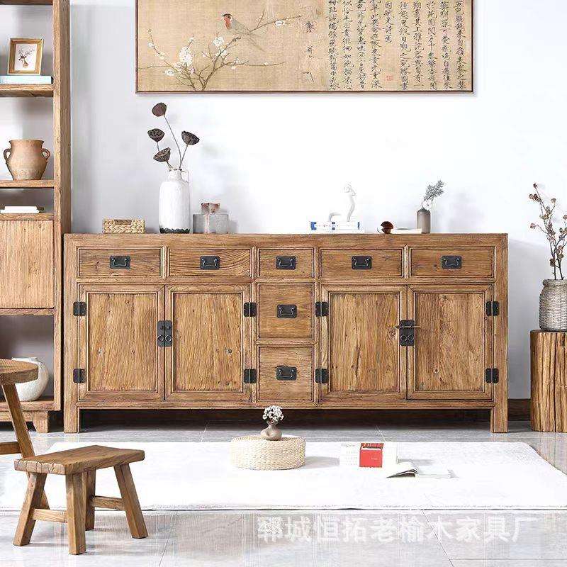 老榆木餐边柜靠墙矮柜多抽屉展示柜客厅茶水柜中式矮柜储物柜