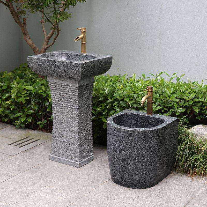大理石洗手台盆庭院子水池家用阳台天然石头立柱户外水槽露台别墅