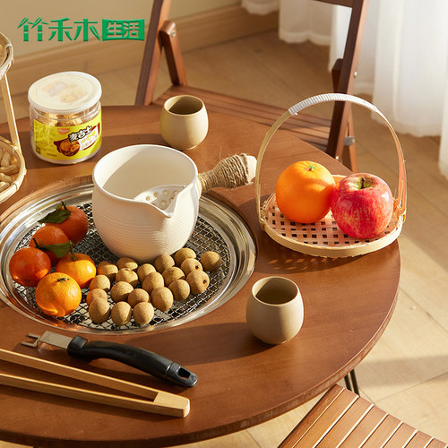 围炉煮茶桌烤火炉户外碳炭炉套装新款围炉桌冬天取暖烧烤烤肉桌子