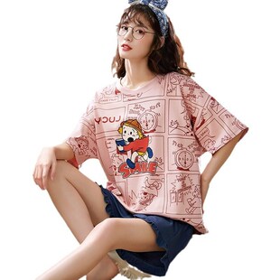 睡衣女夏季短袖纯棉短裤春夏季韩版卡通可爱宽松薄款套装家居服