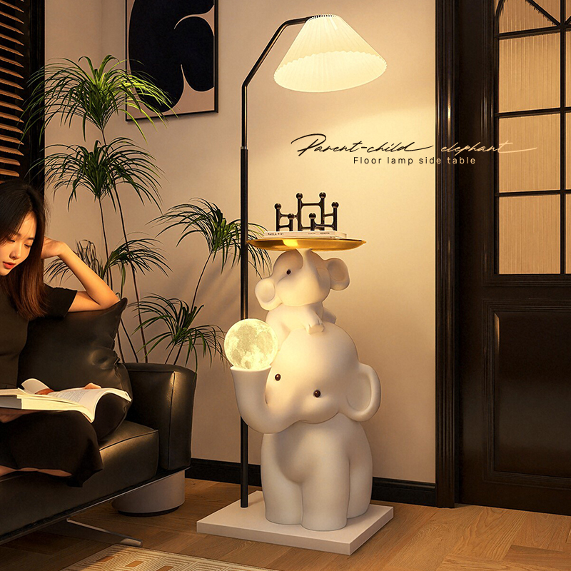 可爱大象落地灯客厅沙发旁边创意中古卧室置物架P一体2025新款台