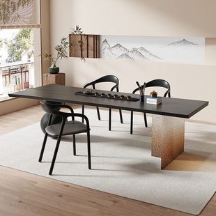 日式实木茶桌诧寂风原木黑色茶台家用客厅餐桌亚克力大板桌椅组合