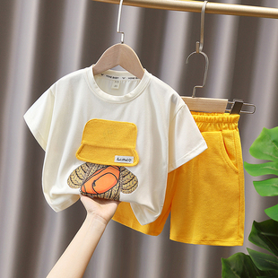 小童潮牌卡通短袖套装男女童2024夏季新款宝宝网红儿童休闲两件套