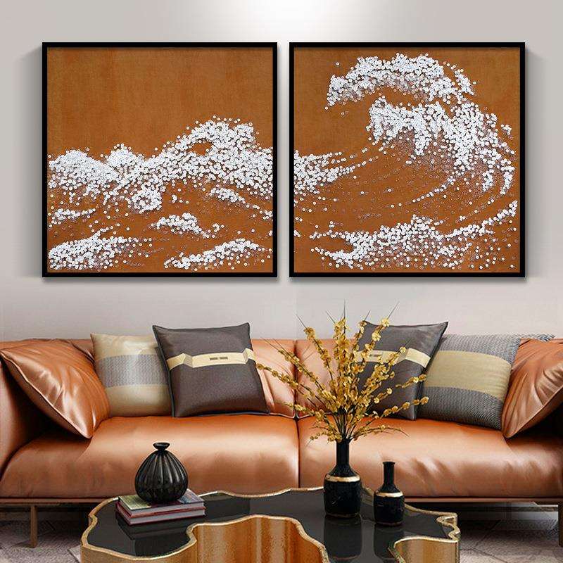 简约软装挂画卧室书房茶室新中式装饰画样板房客厅手工纽扣钉子画